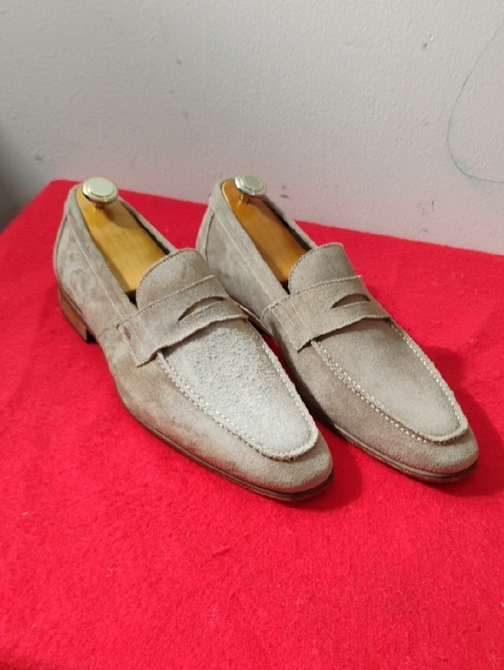 Bruno Magli Men's Suede Penny Loafers in Beige - Picture 8 of 10